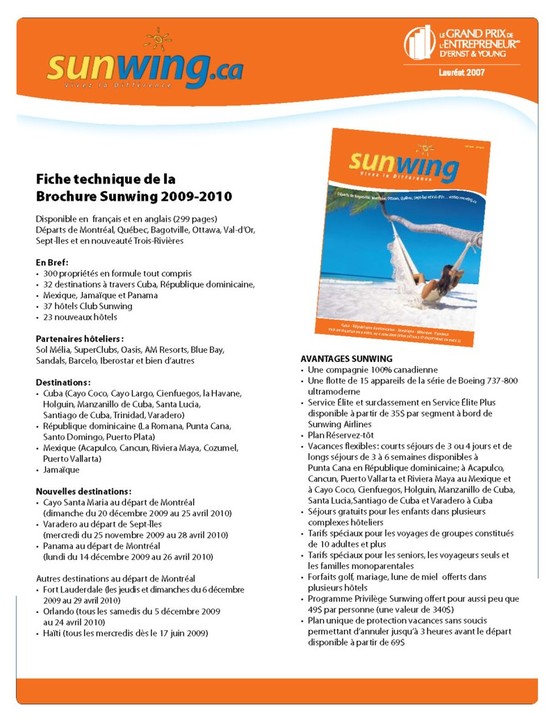 Vacances Sunwing dévoile sa programmation hivernale 2009-2010