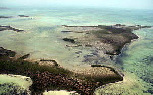 Les vols vers San Pedro donnent l'occasion de survoler la barrière de corail et les nombreuses îles.