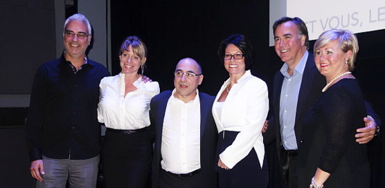 Jean Collette président de Voyages Dumoulin, Jacinda Lowry , directrice nationale des ventes de Club Med Canada, André Ducharme, Carolyne Doyon, vice-présidente de Club Med Canada, Louis Chartier , président de Voyages Chartier et Diane Barbeau propriétaire de Club Voyages International .