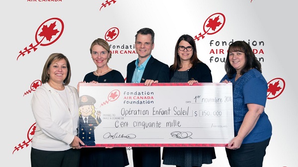 Micheline Villeneuve, Fondation Air Canada, Marie-Claude Paré, Fondation du CHU de Québec, David Archambault, Opération Enfant Soleil, Anne Hudon, Opération Enfant Soleil, Suzana Bulhoes, Fondation Air Canada (Groupe CNW/Fondation Air Canada).