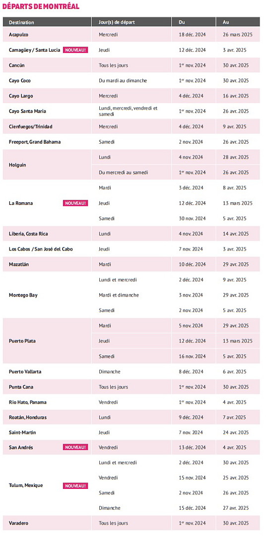 Cet hiver, la liste de destinations de vacances s'allongera pour les clients québécois de Sunwing. 