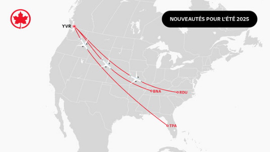 Air Canada a dévoilé aujourd’hui son horaire transfrontalier le plus complet jamais mis en place au départ de sa plaque tournante de Vancouver (YVR). (Groupe CNW/Air Canada)